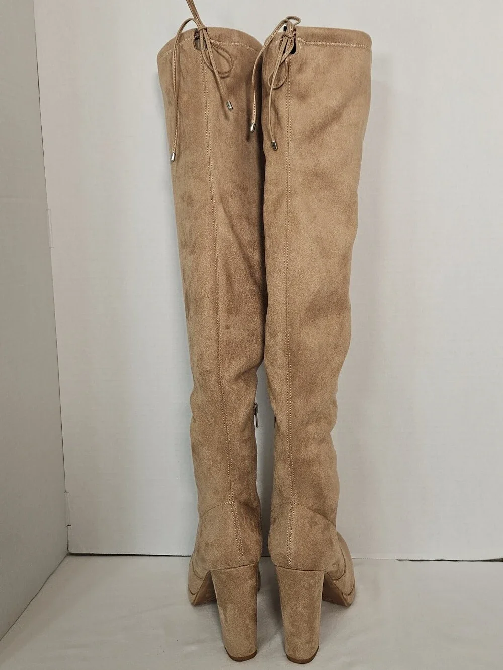 Gianni Bini Tan Stretch Over Knee Platform Block Heel Boots Size 8.5